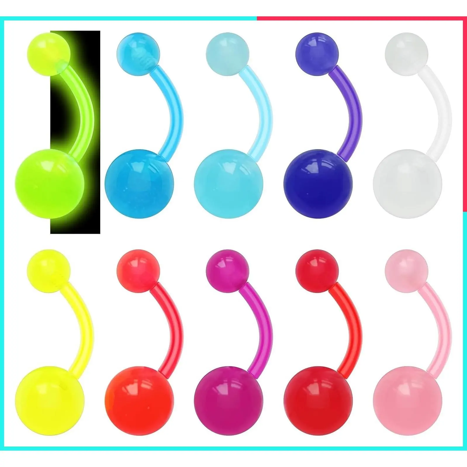 Clear 14G Plastic Belly Button Rings for Sports - Invisible Navel Piercing Retainers, Hypoallergenic Flexible Belly Ring Jewelry 8 Pack for Women