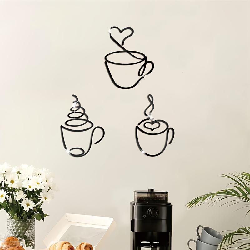 3-Piece Creative Coffee Wall Hanging Statue Decor, Wall Mounted Decor, Iron Art Craft for Cafe Interior, Home Decoration, Perfect Christmas Gift