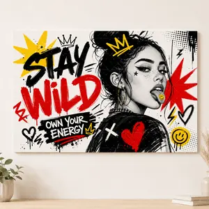 "Stay Wild" Graffiti Style Canvas Wall Art, Modern Pop Art Print, Aesthetic Living Room Bedroom Decor, Bold Statement Poster Gift,wall decor,poster.