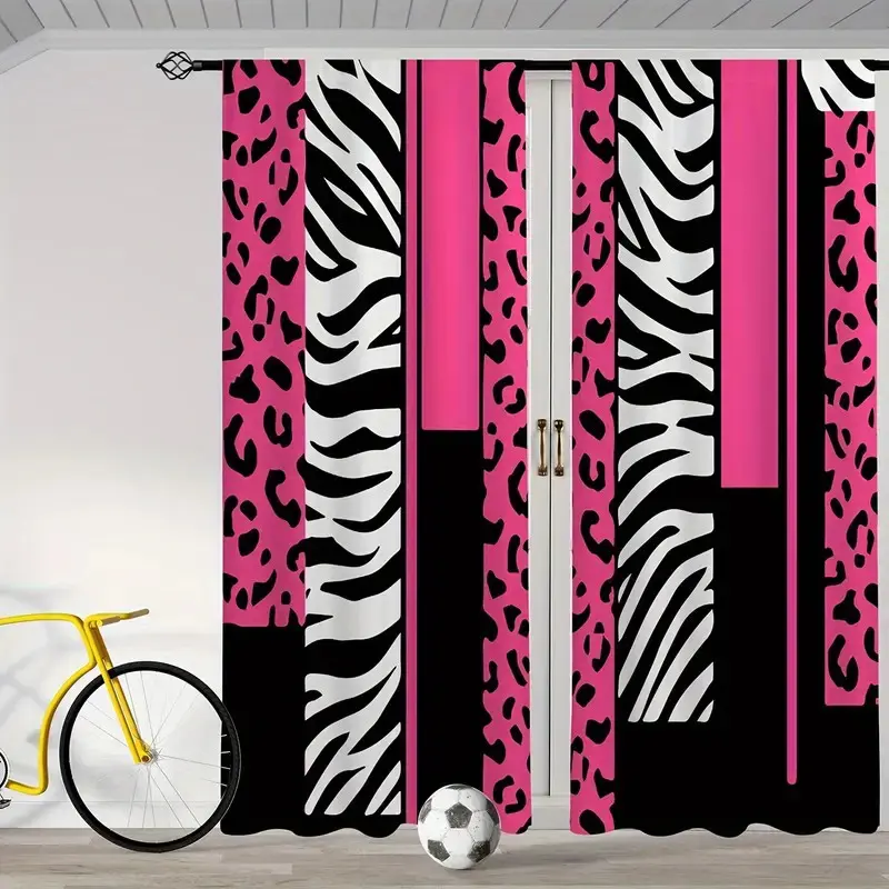 2pcs Polyester Drapes, Leopard Zebra Pattern Rod Pocket Curtains, Bedroom Living Room Decor, Stylish Home Window Treatments