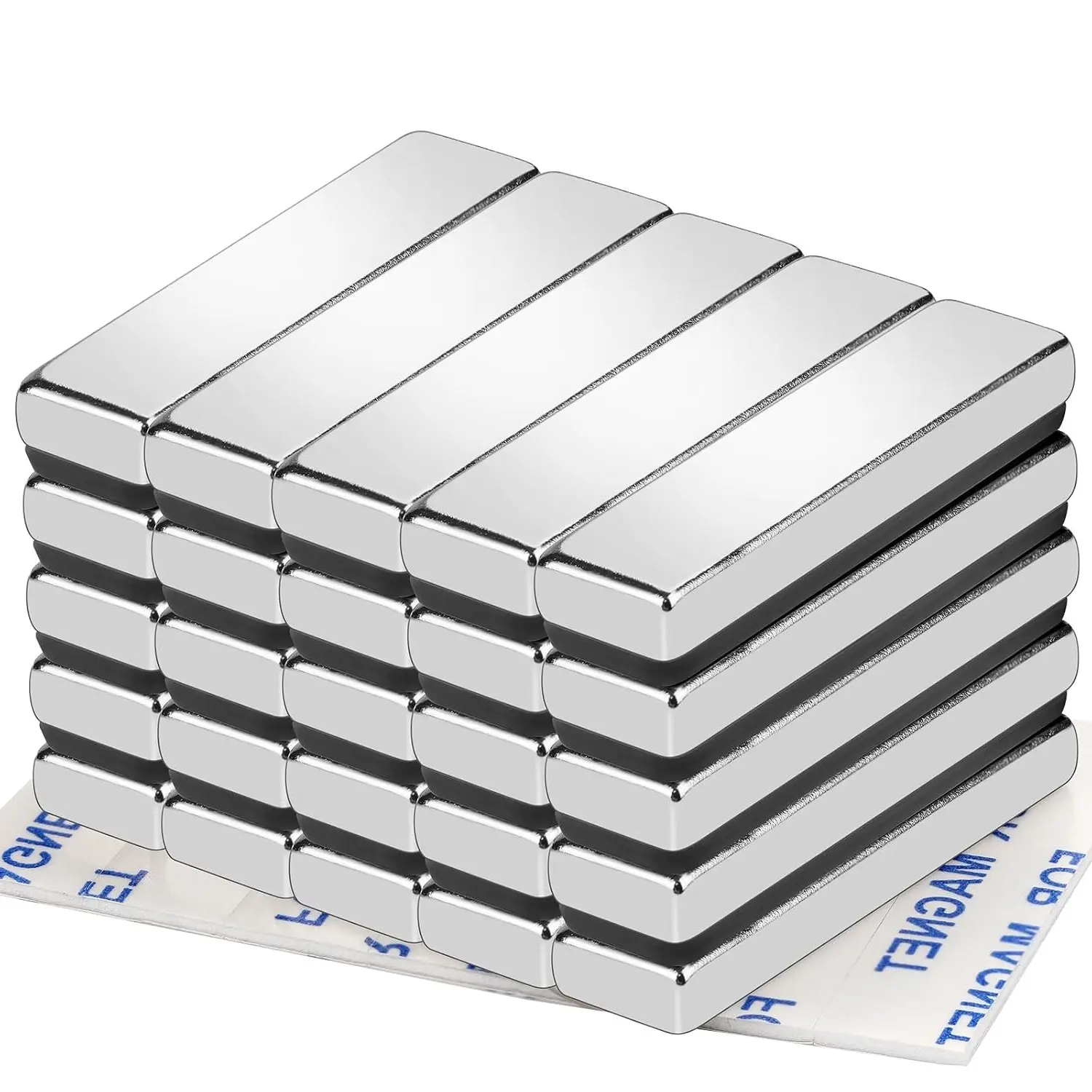 Strong Neodymium Magnets with Adhesive Backing, 25 Pack, 40x10x5 mm