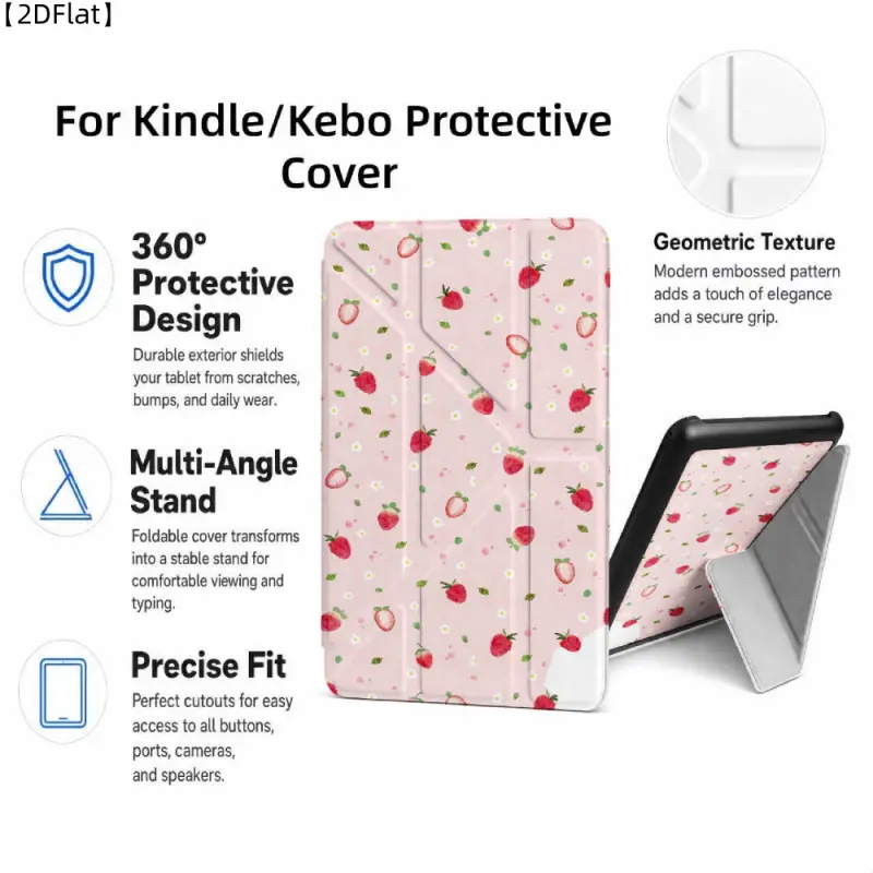 For Kindle/Kobo/Tolino Case, with stand Pink Strawberry Pattern Print for New Kindle 11Th 2019, for Kindle 11th Generation Case for Kindle 11Th (2022/2024), 6-Inch, 7-Inch Kindle Paperwhite 12Th Generation 2024 Vision Color (2024) /Vision 6 (2021）/Shine C