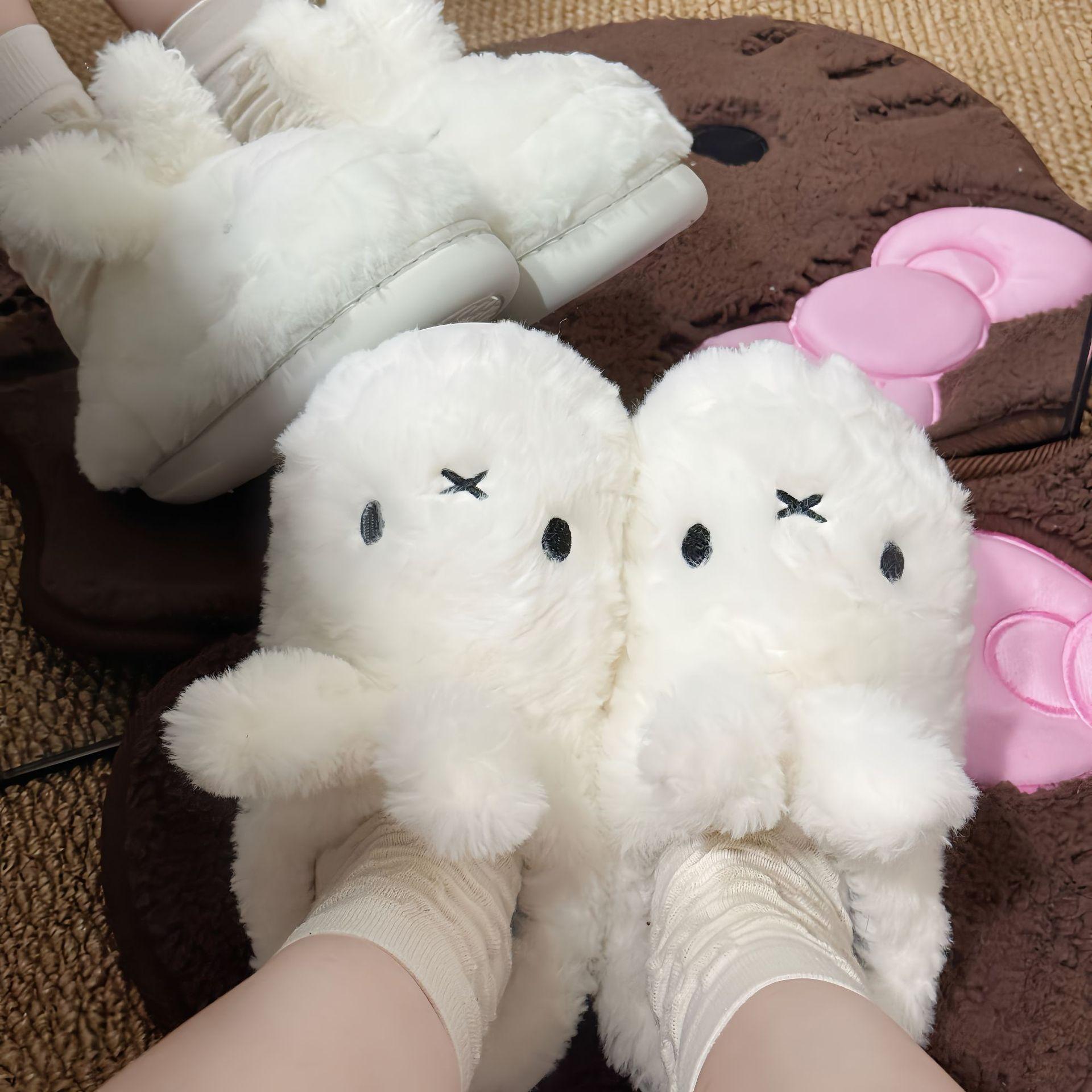 Miffy Winter Comfort Warm Cartoon Cute Anti Slip Slippers Kawaii Plush Cotton Slippers for Women Gift Toy