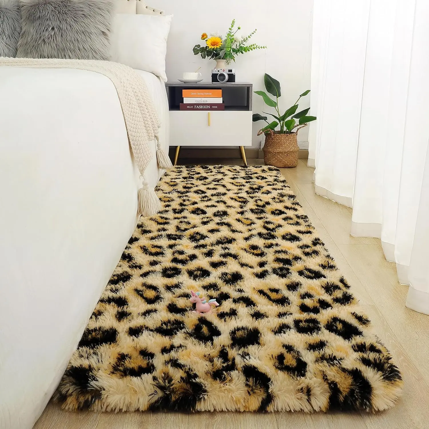 Soft Runner Rugs for Bedroom, 2x6   Leopard Runner Rug, Modern  Print Rugs, Comfy Faux   Print Area Rug for Bedroom Living Room,  Teen Room  Decor, Khaki