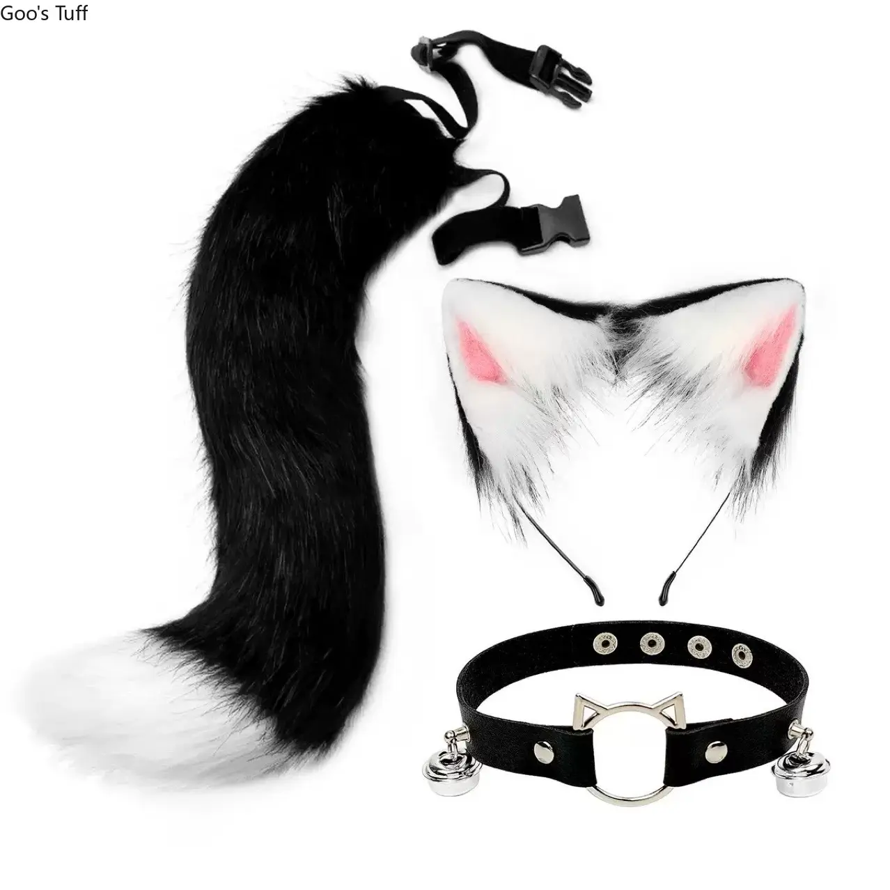 Anime Cosplay Plush Animal Ear & Tail Kit - Fox-Wolf Style Headband, Matching Bell Collar, Furry Costume Accessories