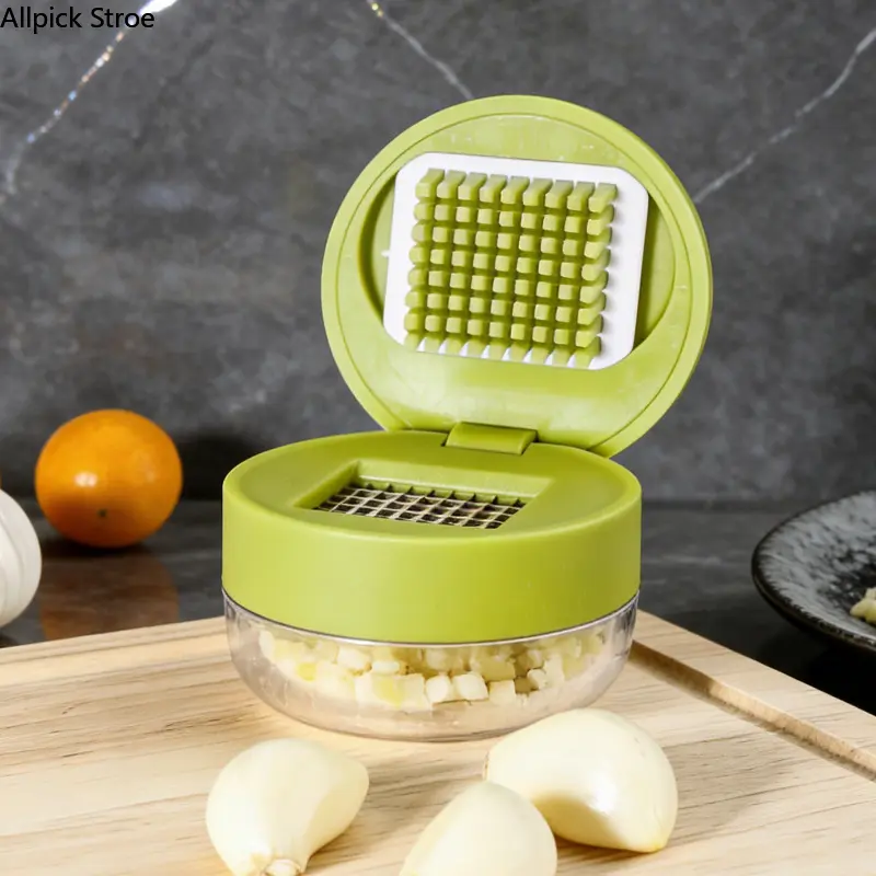 1/2PCS Manual Garlic Chopper & Garlic Press, Hand Pull Food Cutter with Storage Container, Stainless Steel Blade Mini Vegetable Processor for Garlic, Onion, Chili and Herbs, Easy Clean Kitchen Gadget for Meal Prep, Cooking and Everyday Kitchen Use