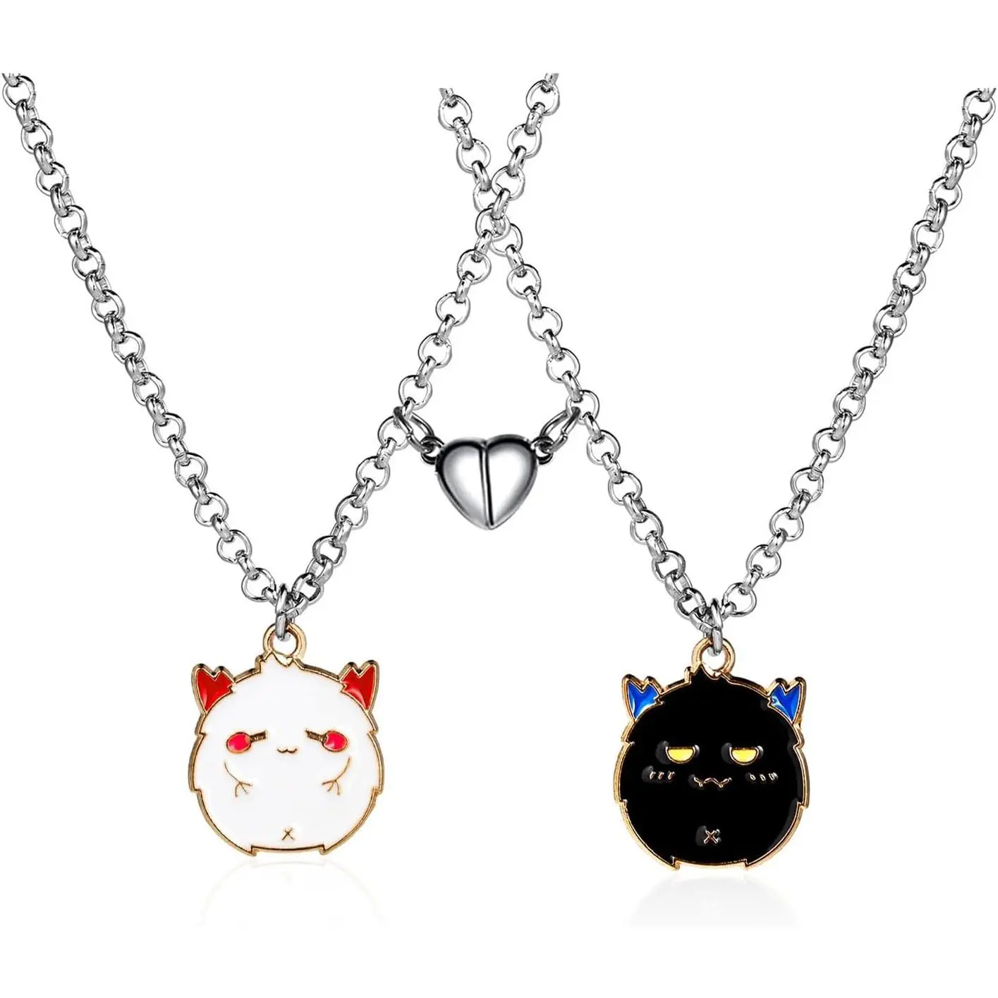 2 count Lovely  Love Heart  Pendant Necklace Set for Women Men   Enamel Mutual Attract  Couple Matching Necklace Halloween  Birthday