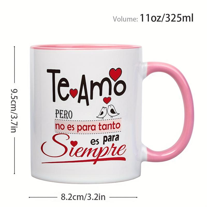 Valentine'S Day & Christmas Gift - 11.1 oz/ 330 ml Spanish Love Phrase Ceramic Coffee Mug with Wide Mouth - "Te Amo Para Siempre" Romantic Cup for Mom, Best Gift for Chefs, Ideal for Home and Travel - Includes Gift Box