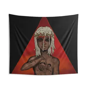 1pc Osamason Psykotic 2D Printing Flag Tapestry, Large Hangable Home Supplies Wall Hanging with Triangular Design, Red & Multi-Colors, Durable Polyester Fabric, Ideal for Indoors & Outdoor Use, No Electricity Needed
