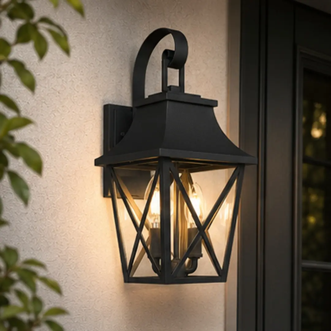 ARCH Black Outdoor Wall Lantern 2-Light Large Modern Sconce Fixture, Industrial Porch Light Wall Mount with Clear Glass, Waterproof Farmhouse Exterior Lamp for Garage Patio, 1 Pack, Aluminum, Black Color Options, Aluminium Material