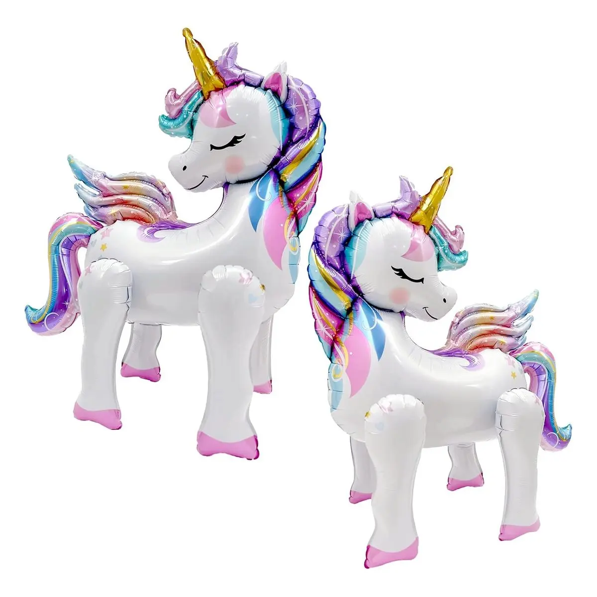 28-In Mylar 3D Unicorn Balloons with Rainbow Mane, Self-Standing, No Need Helium, Pack of 2, Happy Birthday Balloon Decor, Birthday-Themed Party Centerpiece for Girls' Baby Shower Supplies