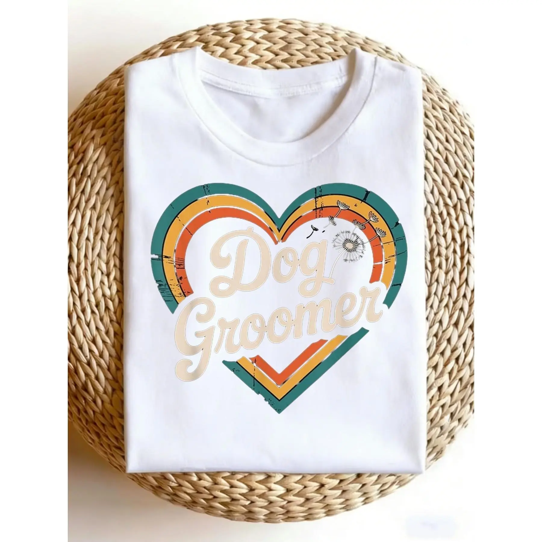 Retro Dog Groomer T Shirt Vintage Suitable for Machine Washable Round Neck Tee with Dog Grooming Graphic Casual Workwear for Dog Trainers Groomers & Pet Professionals