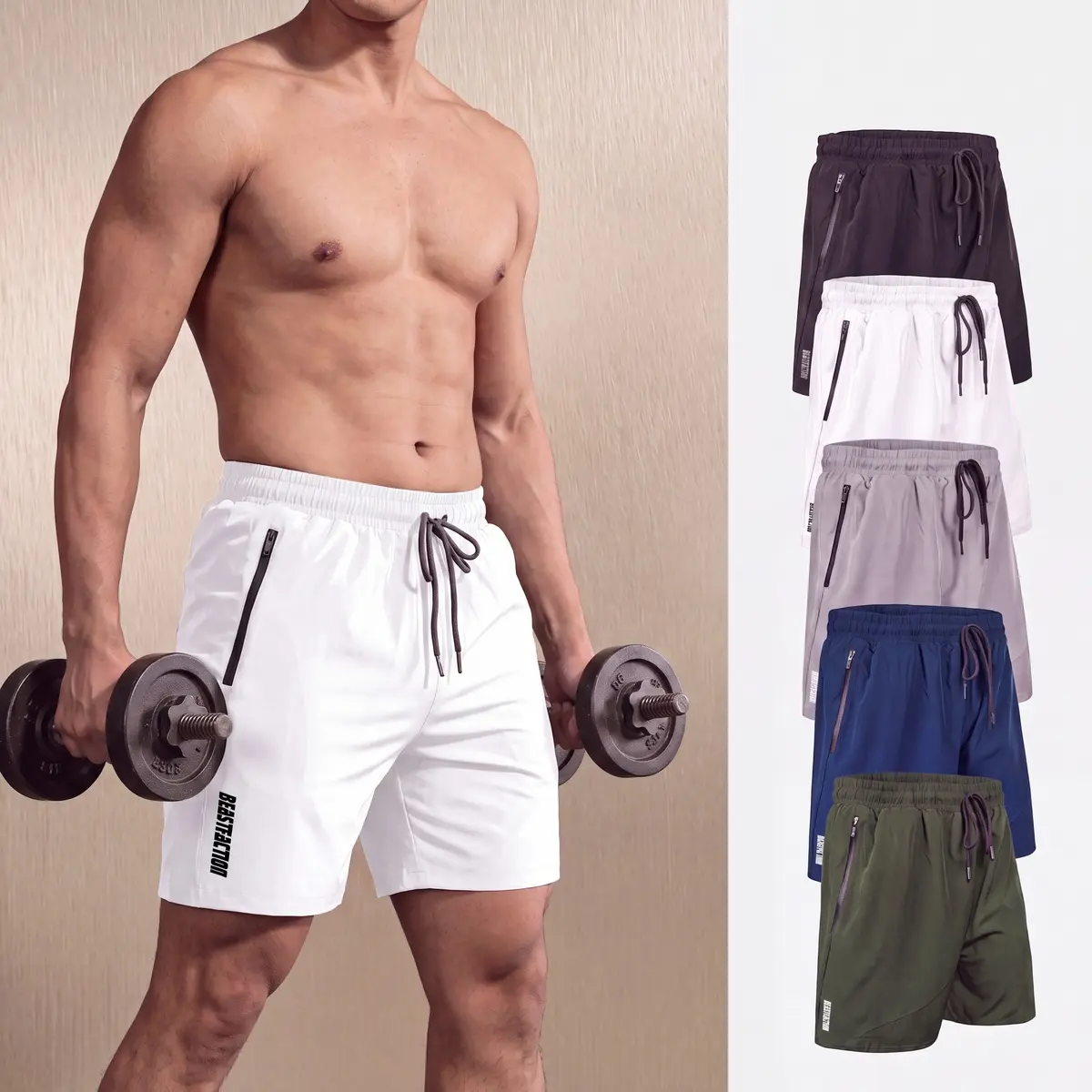 Men's 5/6-Pack 5" Workout Shorts, Quick-Dry Stretch Polyester with Zipper Pockets for Gym & Running, Male, Stretchy, Zippered, Athletic Shorts