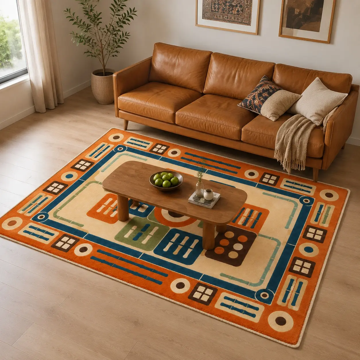 Chinese Mahjong Pattern Plush Rug for Living Room and Bedroom, Non-Slip Machine Washable Area Rug
