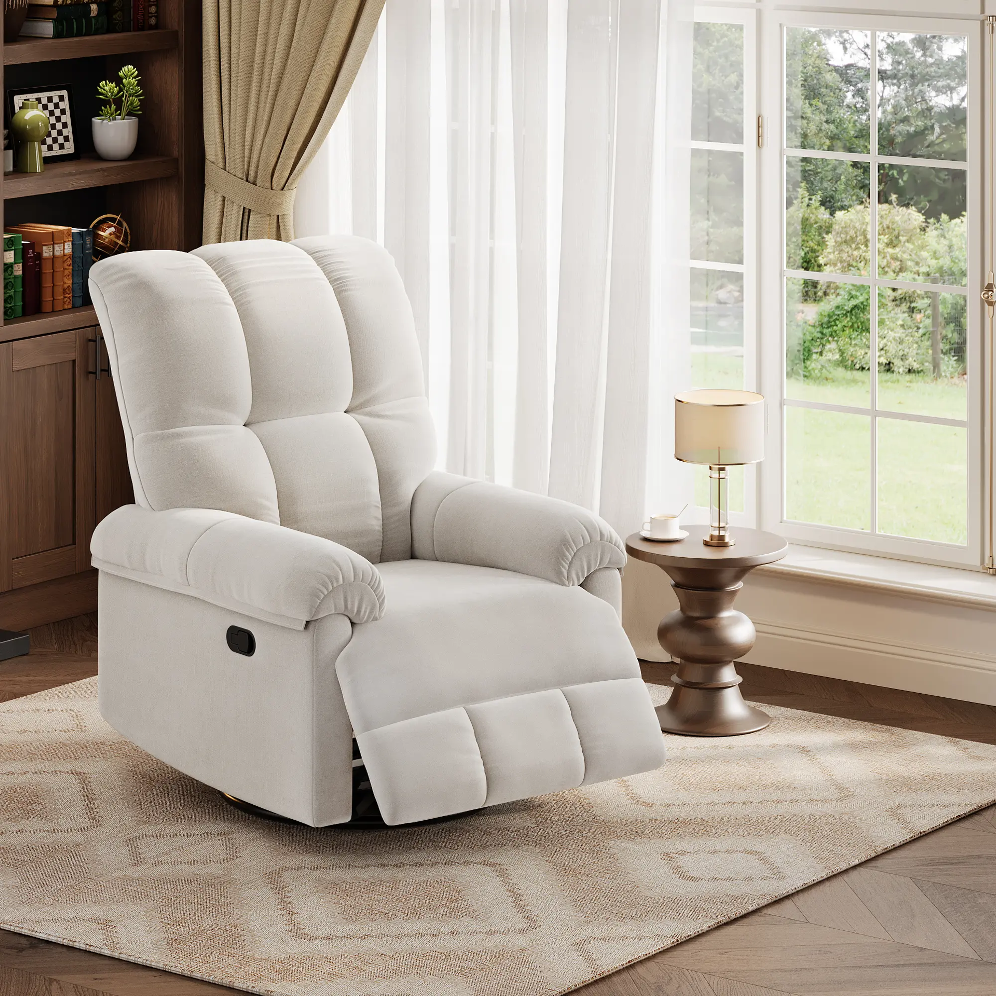 360° Swivel Rocker Glider Recliner Chair - Manual Reclining Single Sofa for Adults, Upholstered, Deep Seat & Padded Armrests for Living Room/Bedroom/Nursery