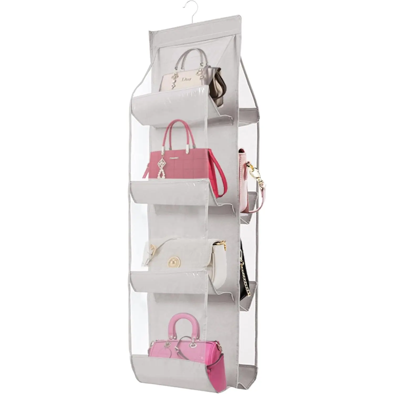 1 Pack  Handbag Purse Organizer, Bags Organizor for Purse 8 Pockets Wardrobe Closet Space Saving Handbag Storage, 44.5L x 13.5W (B-Light Gray)
