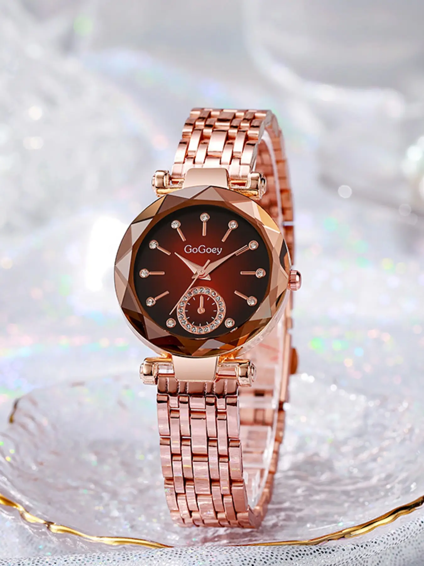 Elegant Diamond Cut Watch, Waterproof Night Glow Quartz Women's Watch, Stainless Steel Sports Watch, Blue Dial, All Seasons