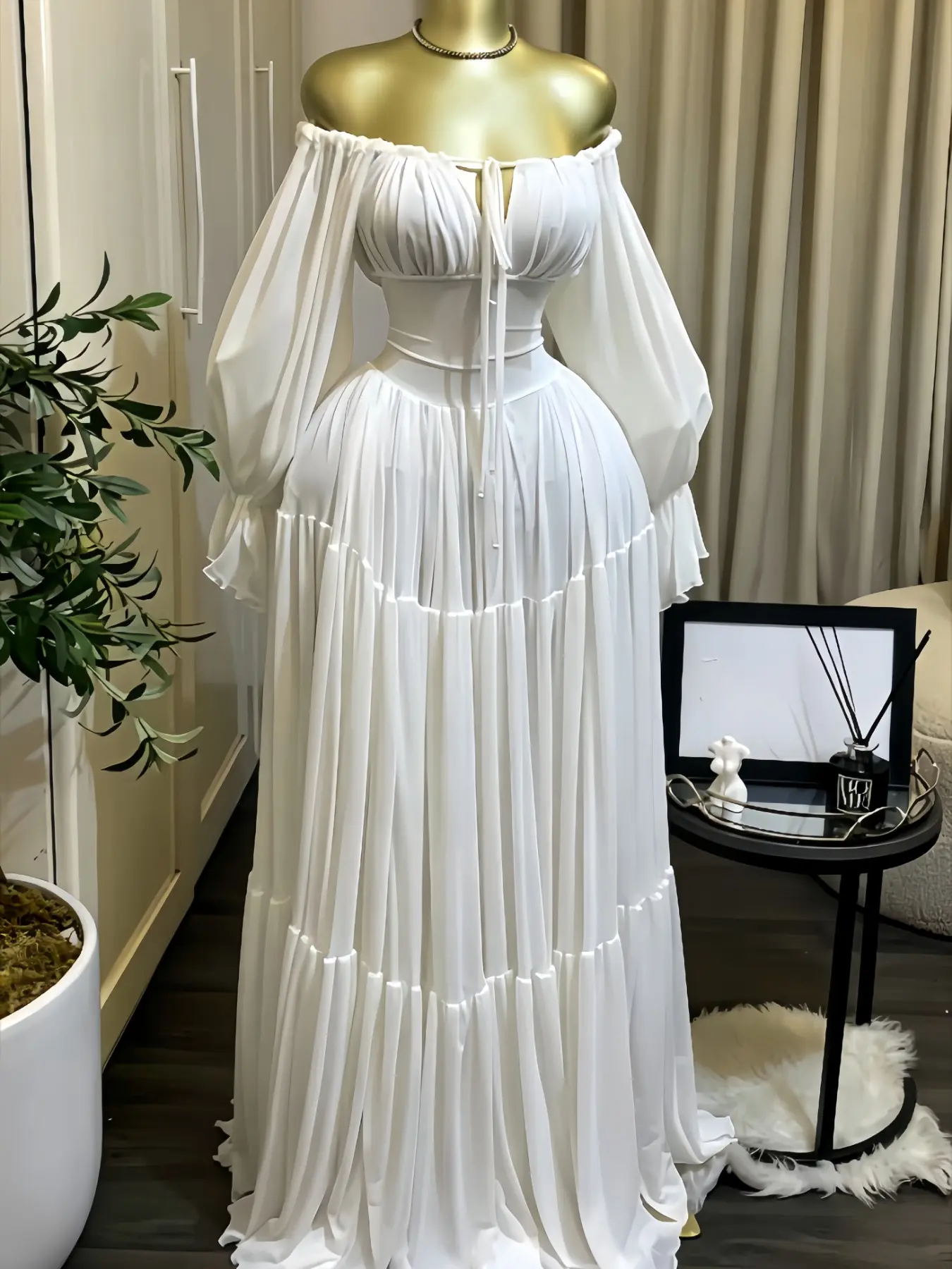 PULKRITU Elegant Women's Long Sleeve Halter Maxi Prom Dress, Fall Winter Fashion Sexy Vacation Beach Slip Dress, Evening Birthday Party Outfit Club Cocktail Gown ,Lady Casual Skirt,Female Back To School Dress