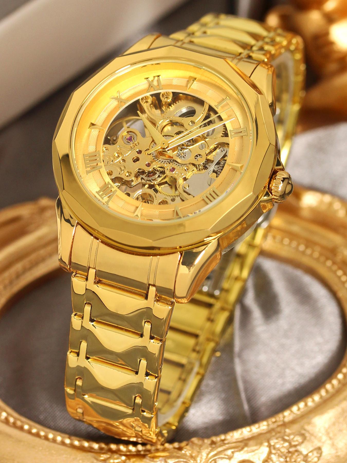 Men's Business Fashion Hollow Out Design Mechanical Watch, Fashion Watch for Party, Daily Clothing Decor, Trendy All-match & Exquisite Watch for Birthday Gift with Box