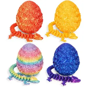 4 Pack 3D Printed Dragon Dragon Eggs with Dragon Inside Roses Design Dragon Toy Desktop Decor Collectible for Boys and Girls