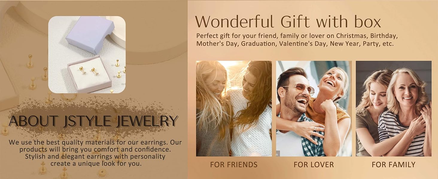 Jstyle Hypoallergenic Surgical Steel Earrings for Sensitive Ears Flat Back Stud Earrings for Women Small Stainless Steel Stud Hoop Screw Back Cartilage Earring Set for Multiple Piercing