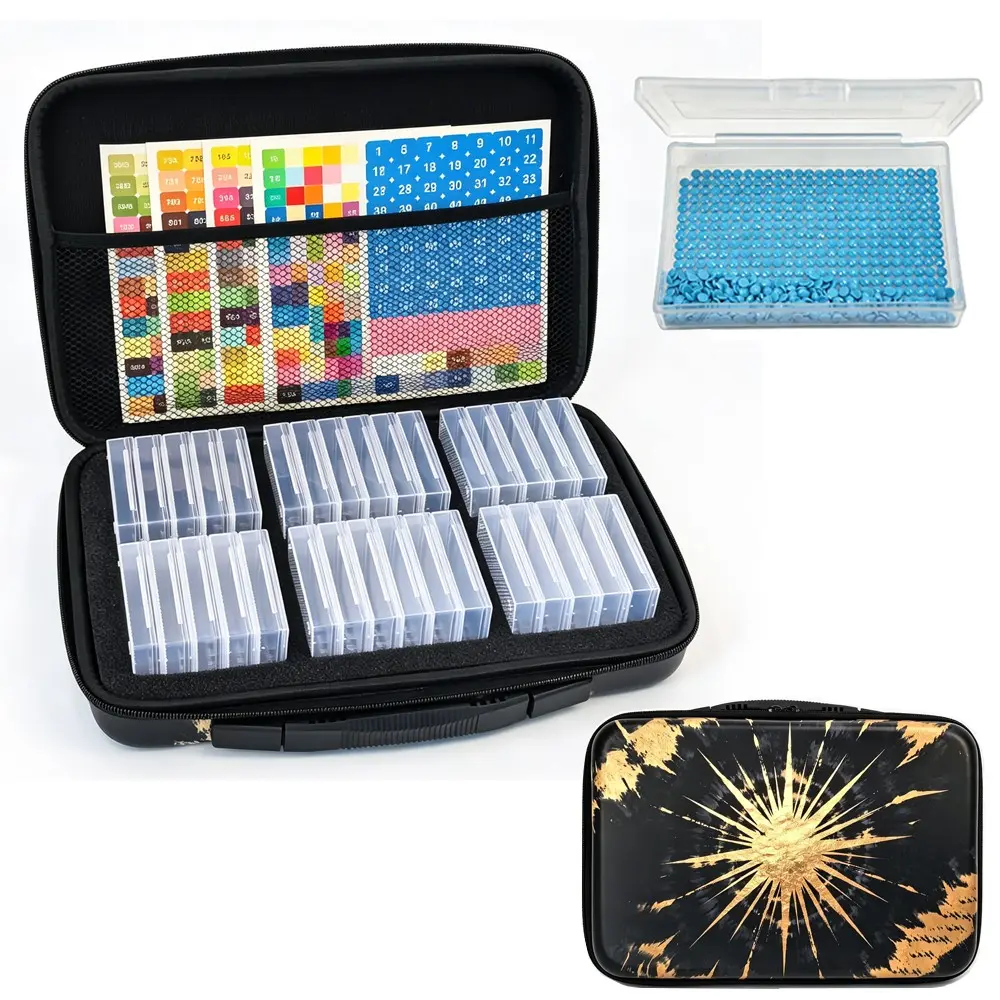 DIY Diamond Painting 32 Slot Leather Storage Box, Includes Stickers and Transparent Organizer, Starry Series Pattern, Leather Material