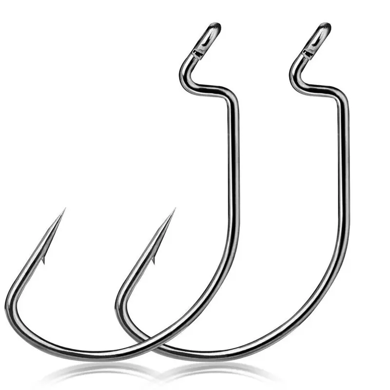100-Pack Offset EWG Worm Hooks for Texas Rigs, Outdoor Fishing Equipment for Soft Plastic Baits, Tackle for Bass & Trout