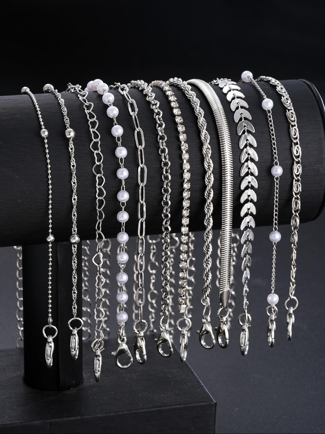 Women's Fashion Boho Style Bracelet Set, Layered Bracelet Set, & Silver Zinc Alloy Chain Jewelry for Women Daily Wear Accessories