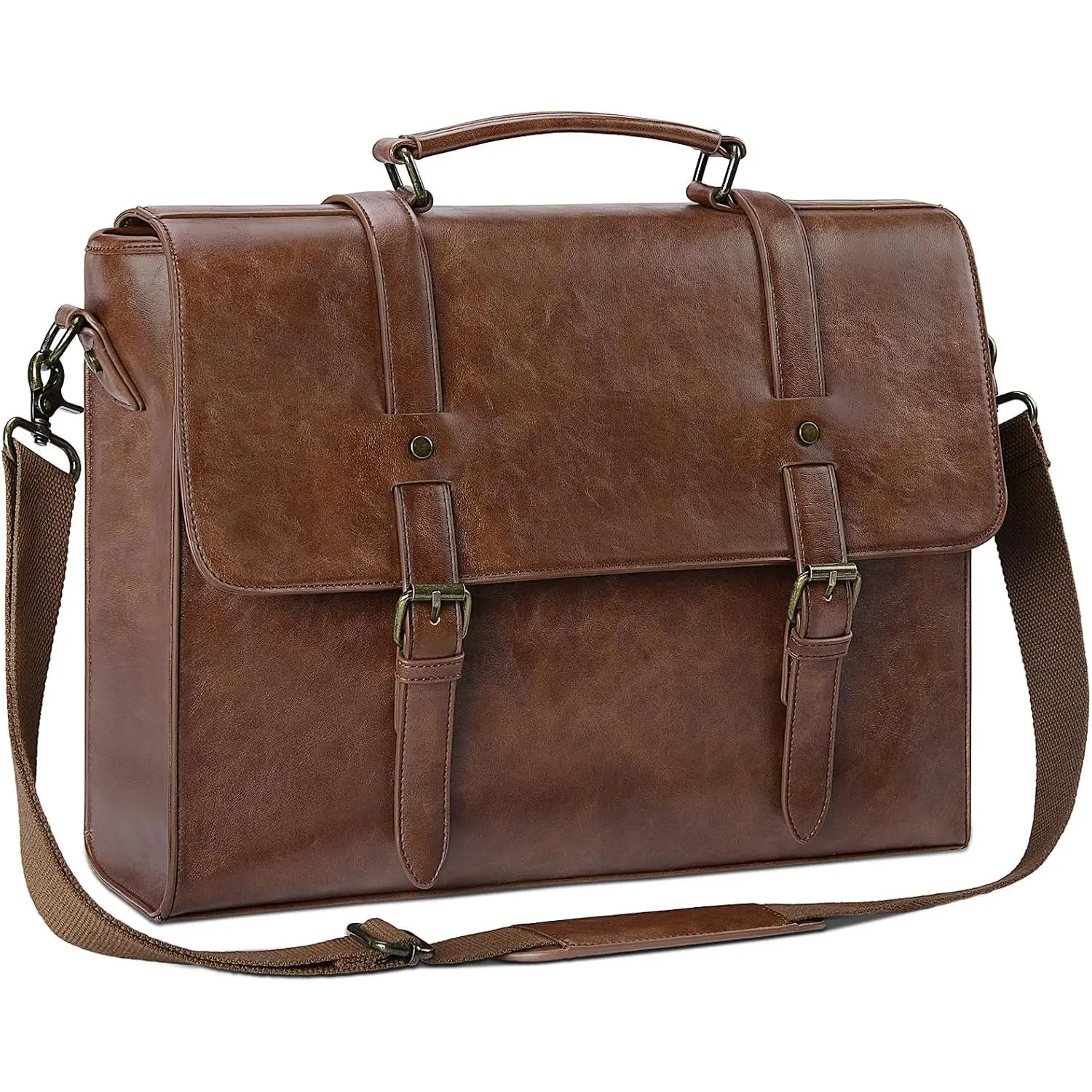 Leather Mens Messenger Bag  15.6 Inch  Leather Laptop Briefcase Satchel  Bag  Laptop Bag, Dark brown