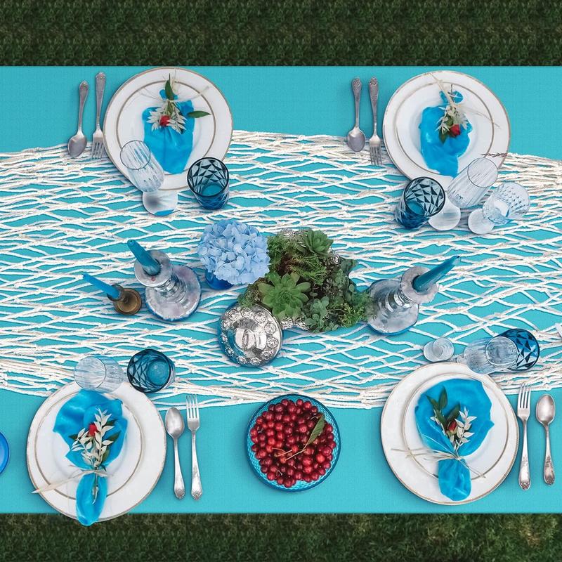 6 Pcs Fish Net Decorative and Tablecloth Set, Cotton Fishnet and Plastic Table Cover Decorations Set for Nautical Themed Party Baby Shower Pirate Decorations Mermaid Party(Vivid Color) Ornaments