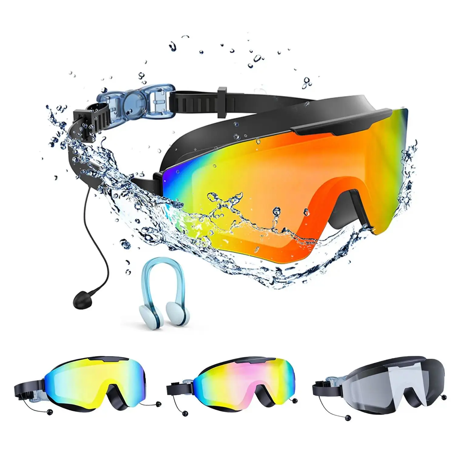 2 Pack Swim Goggles with Earplugs for Adult Kid 4-12 Men Women, Anti-fog UV Protection No Leak 180° Wide View Clear Vision Pool Goggles