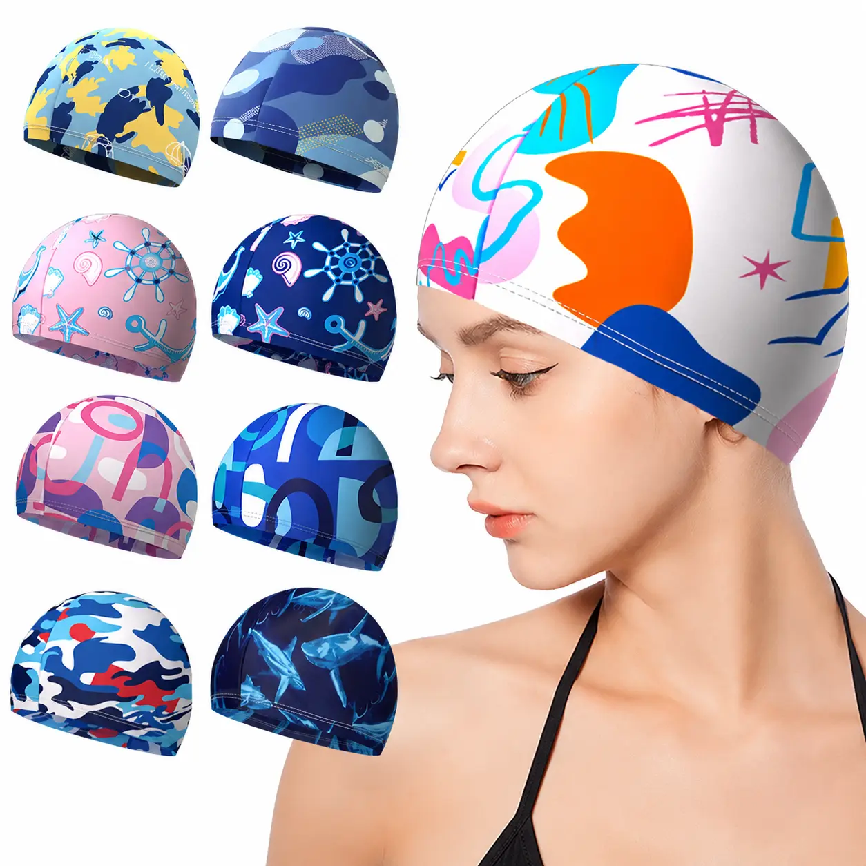 High-Elasticity Unisex Swimming Cap for Adults and Teens – Extra-Large Comfort Fit, Non-Compression Design with Vibrant Printed Pattern, Ideal for Pool Swimming, Water Aerobics, and Hot Spring Relaxation