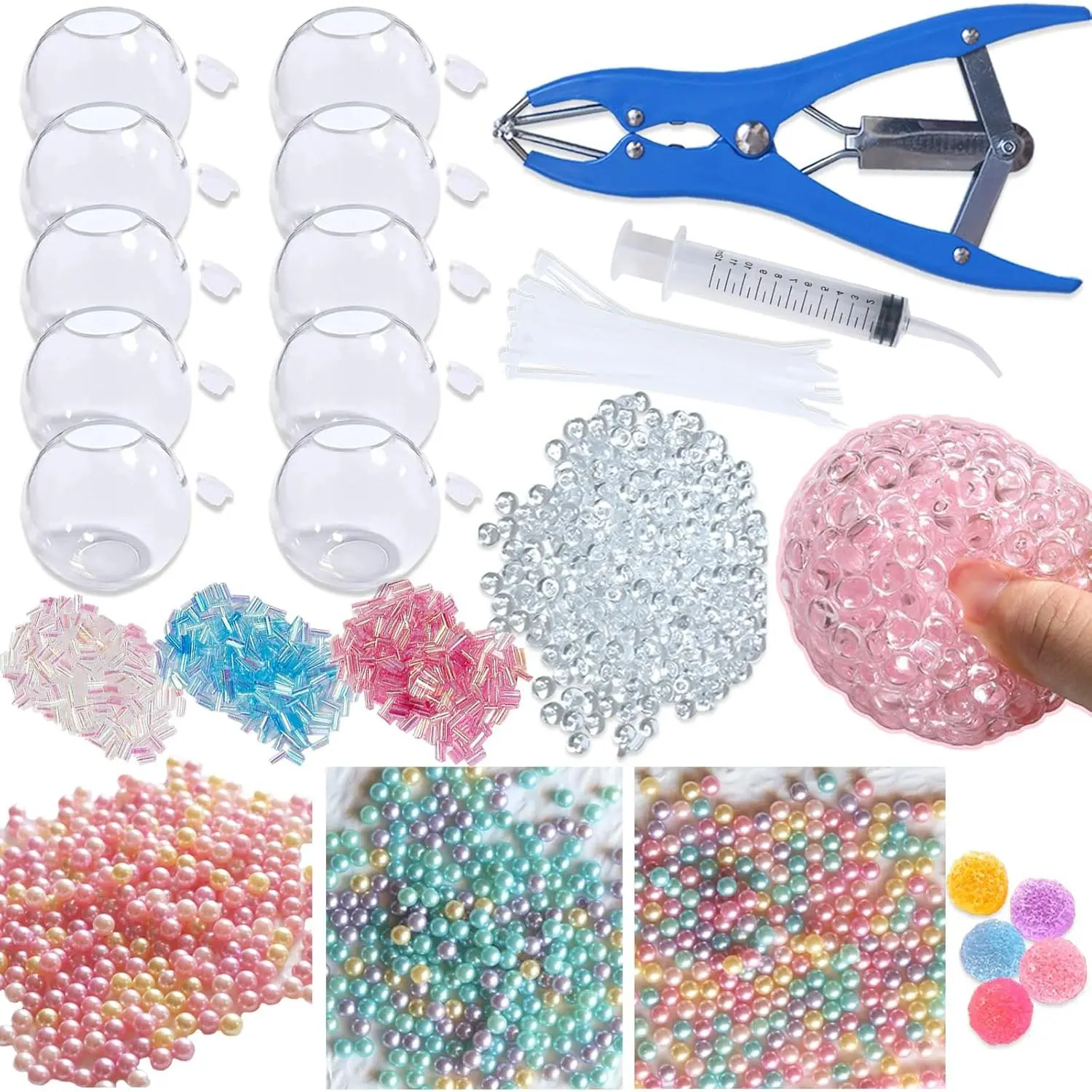DIY Stress Reliever Filler Kit - 10PCS TPR Transparent Blank Skins, Air Pump, Expander Tool for Adult Pressure Squishy Balls (Style B)
