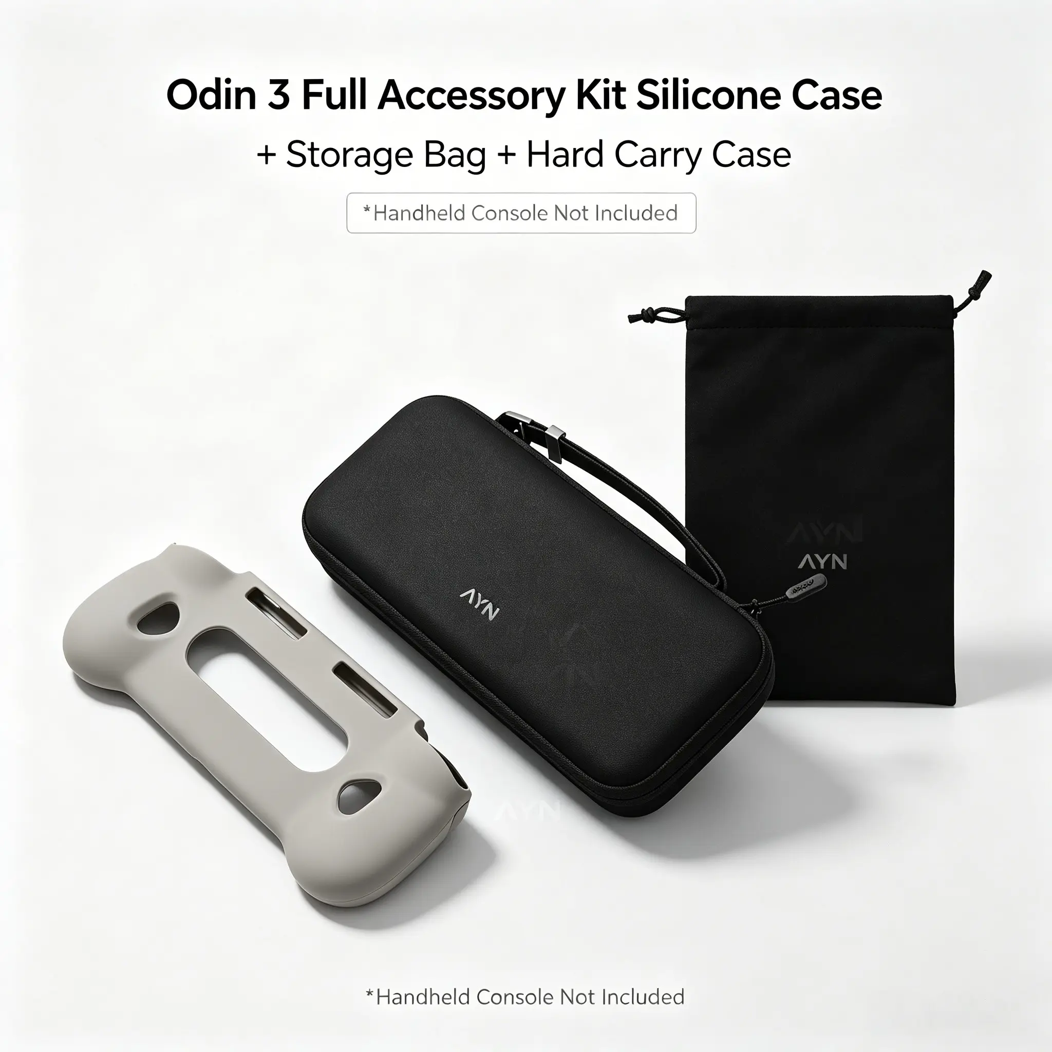 Ayn Odin 3 Handheld Game Console Protection Set, Anti-Slip Silicone Case, Shockproof Hard Storage Bag, Soft Flannel Drawstring Pouch, Portable Travel Kit