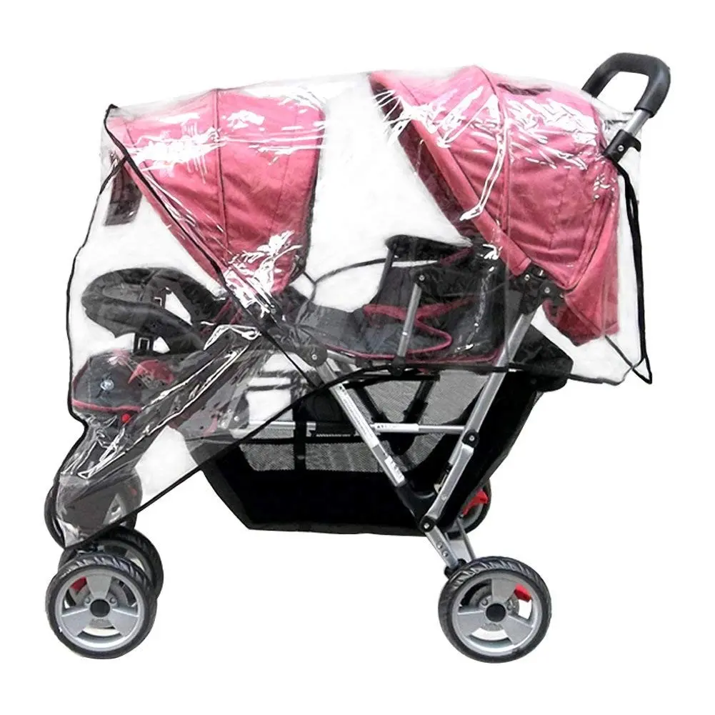 Universal Size Double Baby Rain Cover/Wind Shield for Swivel Wheel Stroller (Black)