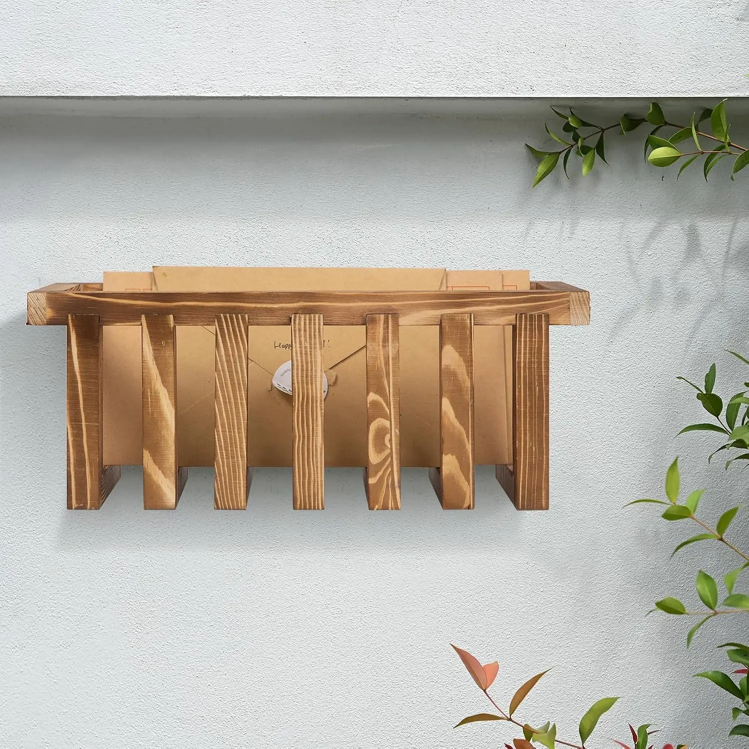 11 Inch  Solid Acacia  Wall Mounted Mail Letter Holder Basket, Rustic  Wooden  Card Storage Rack,  or Office Organizer