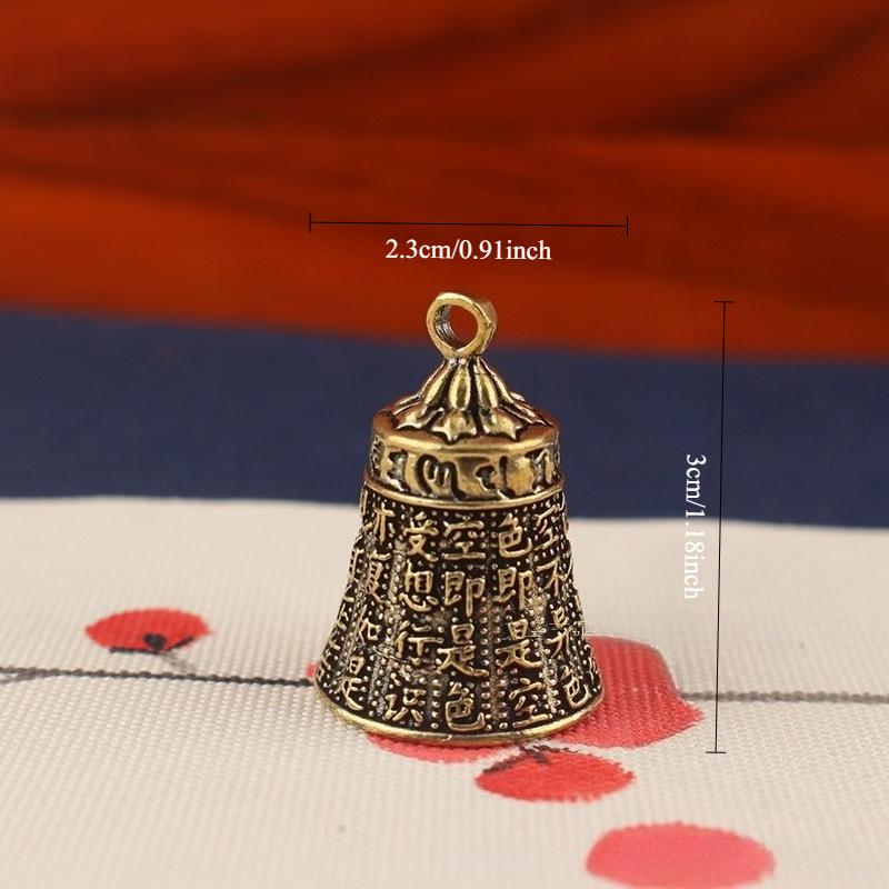 Vintage Brass Bell Keychain Om Mani Padme Hum Engraved Lucky Buddhist Amulet Creative Feng Shui Decor for Men Women Bag Purse Backpack Hanging Ornament Craft Gift