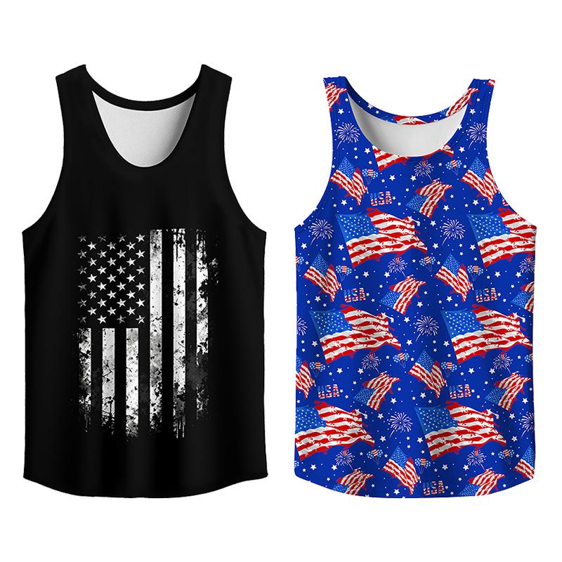 Y2K 2 Pack USA Flag Graphic Tees, Menswear Tank Top Slim Fit Apparel, Big and Tall Gym Workout Running Tee, Comfy Casual Sleeveless