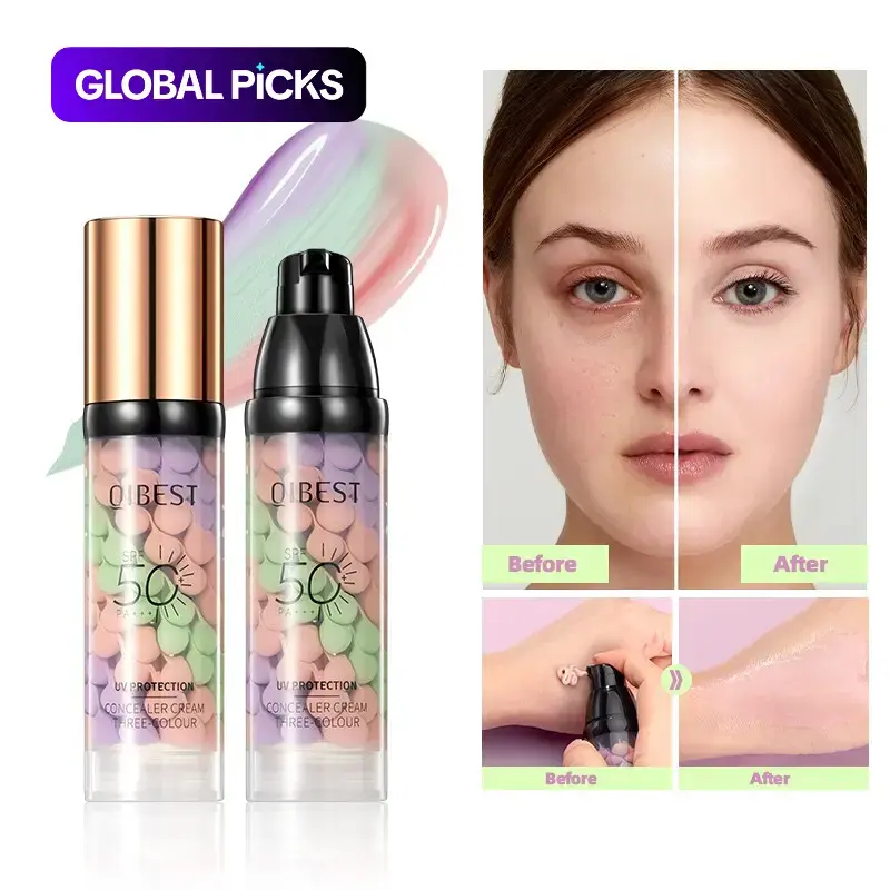 3-Color Correcting Primer, Color Corrector Makeup, SPF50 UV Protection, Nourishing, Moisturizing Formula, Oil Control, Waterproof & Sweatproof, Long-Lasting, Flawless Makeup Base for Daily Use, Cosmetic #GLOBAL PICKS