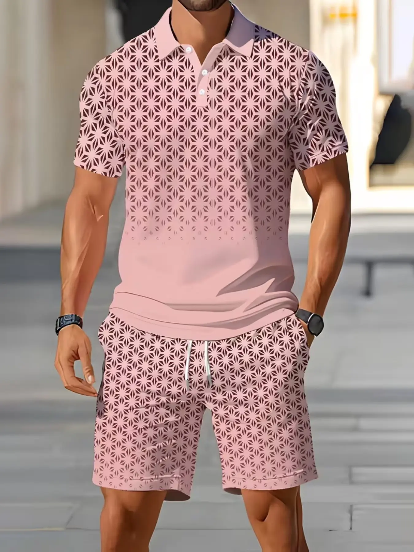 Men's Short Sleeve Polo Set, Two-Piece with Breathable Mesh, Ideal for Outdoor Sports and Golf, Casual Slim-Fitting Tee