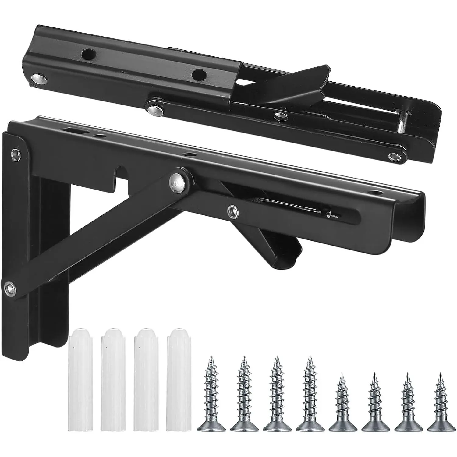 2 count Folding Shelf Brackets, 8 Inch Heavy Duty Floating Triangle Shelf Brackets, Collapsible Shelves Brackets, Wall Mounted L Table Hinges Brackets for Bench Table with Screws (8 Inch)