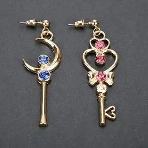Girl accessories,key moon heart earrings,long asymmetrical earrings and earrings,girl birthday gift,daily accessories,new style