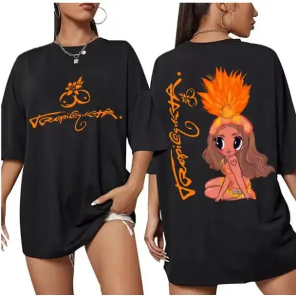 Women's Tropicultura Hula Girl Print Seamless Short Sleeve 100% Cotton Baggy Loose Oversized Casual Summer Apparel Top,T-Shirt, Tshirt, Printed, Soft, Pieces, Clothes, Crew Neck, Half Sleeve, Oversized Tee, Casual Shirt, Relaxed Fit, Premium Cotton, Lady,