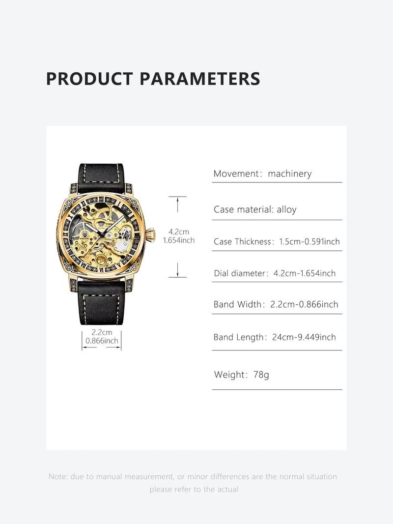 Business Fashion Round Dial Leather Strap Analog Mechanical Watch, Vintage All-match Buckle Automatic Wristwatch for Gift, Luminous Spring Pointer Design Watch with Box, Skeleton Watches, National Day Offers Business Fashion Round Dial Leather Strap Analog Mechanical Watch, Vintage All-match Buckle Automatic Wristwatch for Gift, Luminous Spring Pointer Design Watch with Box, Skeleton Watches, National Day Offers