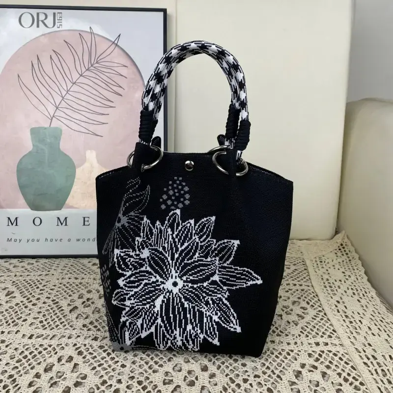 Women's Black Vintage Dense Knit Polyester Tote Bag - Casual, High-Capacity, Multi-Function Multiway Handheld, Shoulder, Crossbody Purse for Daily, Outdoor Use,Gradient,Color,Detachable,wearable,tech,accessory,Touch,Screen,Flee,Touchscreen,Ac,zip,closure,