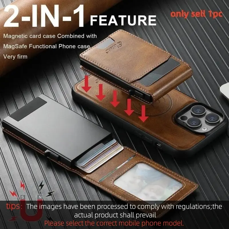 for MagSafe Detachable Leather Wallet Protective Phone Case For iPhone 16 15 14 Plus 13 12 Pro Max Magnetic Kickstand Card Slots Holder Cover Accessories Protection Casing Protective Shell Protective Cellphone Casing