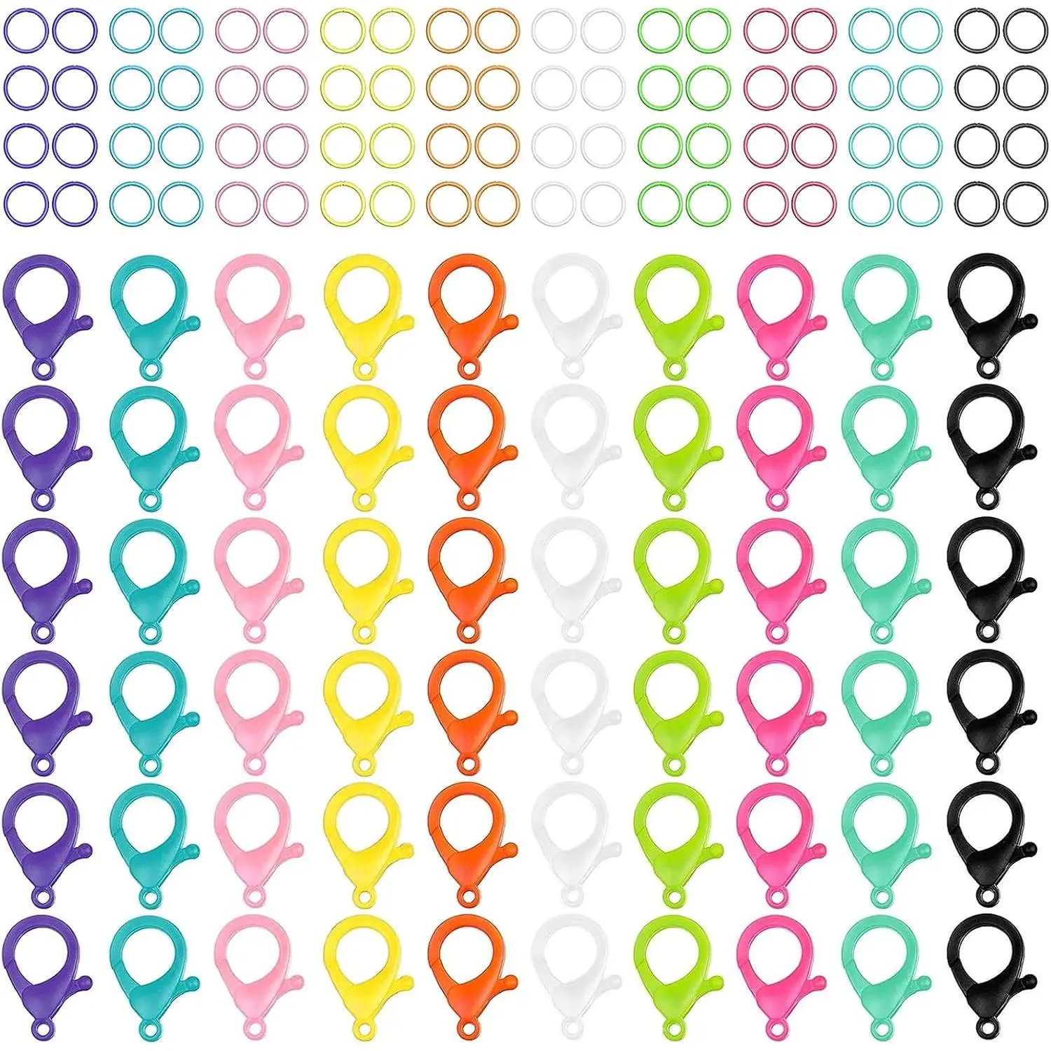 120 count Multicolor Hard Plastic Clips Plastic Lobster Claw Clasps and Open Jump Rings 10 Colors Cute Lanyard Snap Clip Hooks Hard Lobster Clasp Hook for  Making/DIY Crafts//