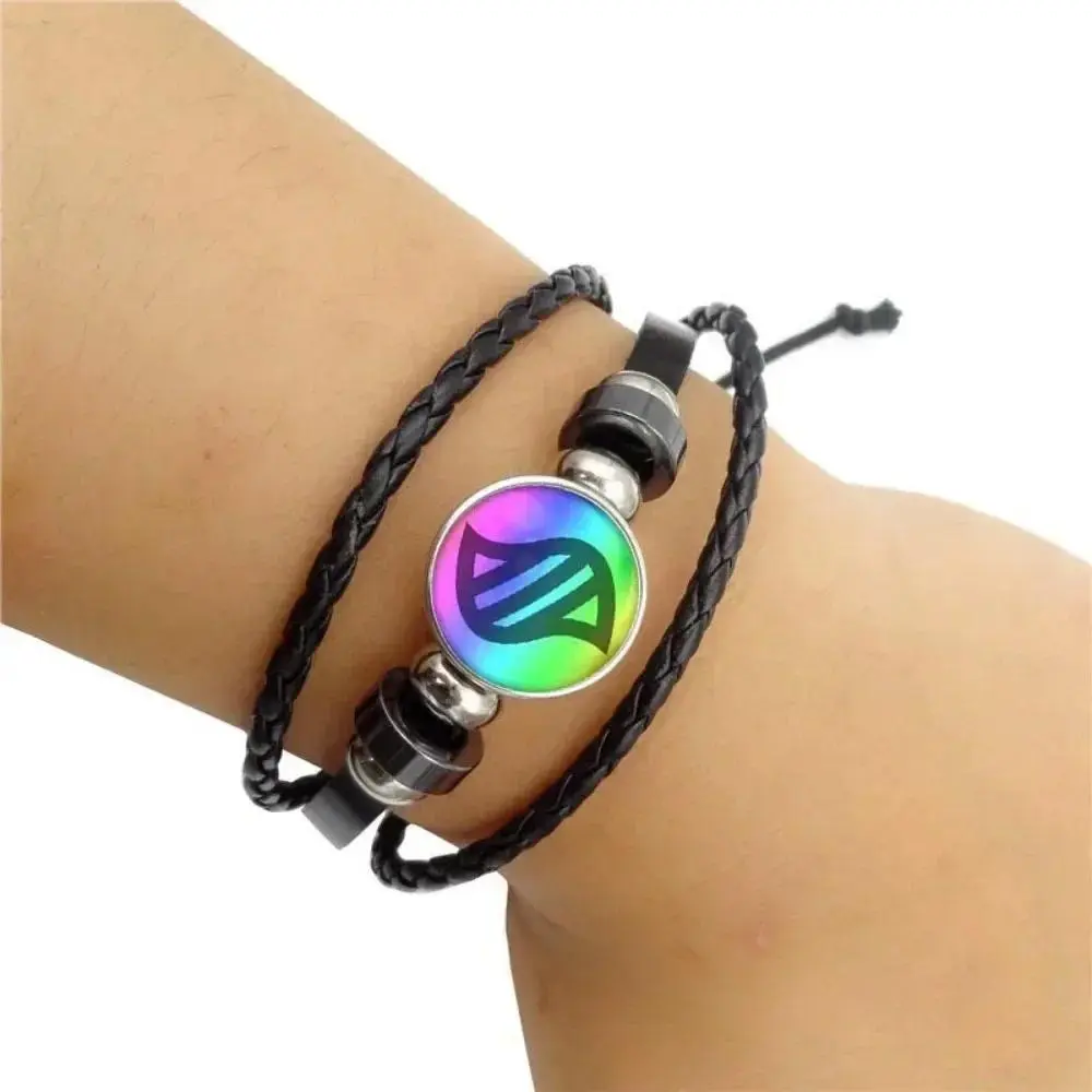 Handwoven Leather Bracelet - Adjustable Glass Cabochon Bangle for Women, Fashionable Boho Jewelry Gift, Trendy Wrist Accessory