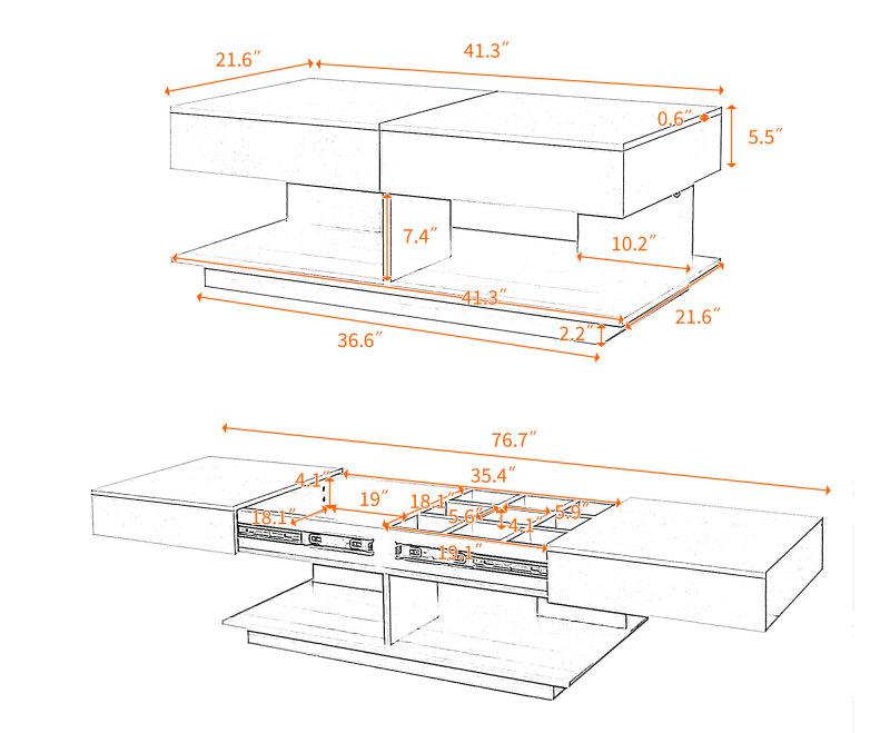 41.3''-76.7'' Extendable Coffee Table, Efficient Central Coffee Table with Multiple Storage Compartments, Multifunctional Adjustable Coffee Tables with Hidden Storage Space for Living Room,Black