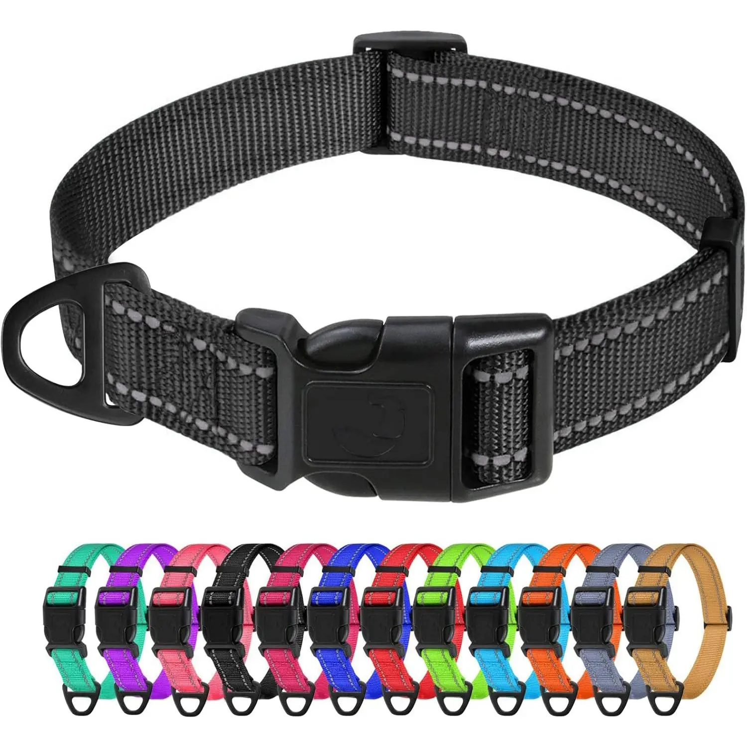 Reflective Nylon Dog Collars, Adjustable Classic Pet Collar with Quick Release Buckle for Small Dogs, Black, 5/8" Width
